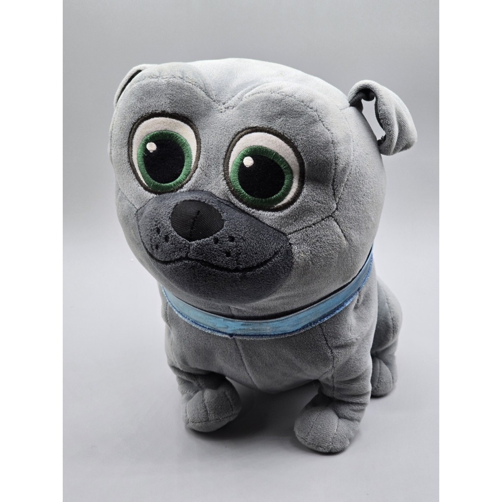Disney Store 11" Plush Puppy Dog Pals Bingo Pug Gray Stuffed Animal Blue Collar